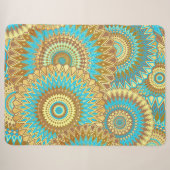 Couverture Sherpa Mandala superposé bleu marron or (Devant (Horizontal))