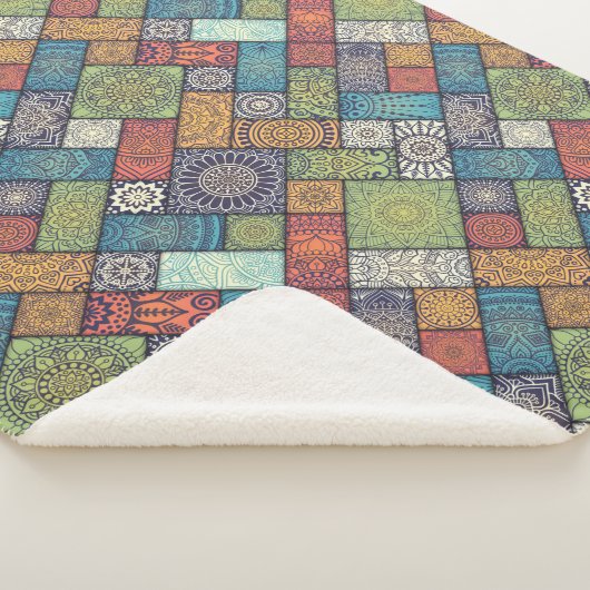 Couverture Sherpa Mandalas carré rectangles de couleurs muettes moti (3/4)