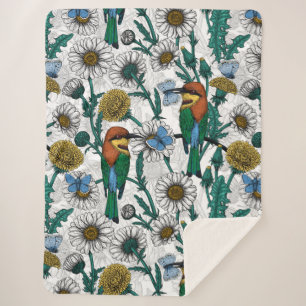Couverture Sherpa Mangeurs d'abeilles, papillons bleus et marguerite