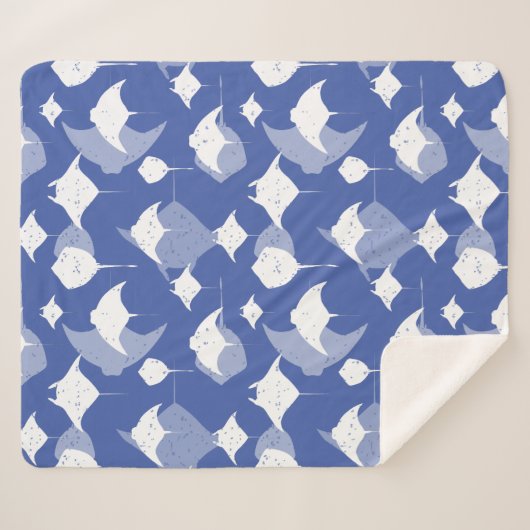 Couverture Sherpa Manta Rays, Stingrays, Bleu Cool Blanc Vie de la m (Devant (Horizontal))