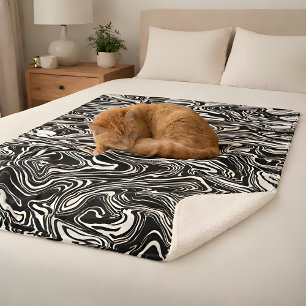 Couverture Sherpa Marbre Abstrait noir et blanc liquide