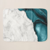 Couverture Sherpa Marbre blanc paillettes argentées agate bleu sarce (Devant (Horizontal))