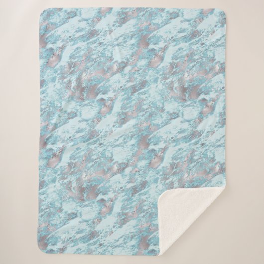 Couverture Sherpa Marbre bleu Aqua Silver (Devant)