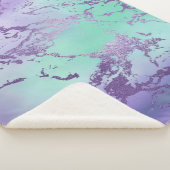 Couverture Sherpa Marbre chic | Lavande violet et vert menthe (3/4)