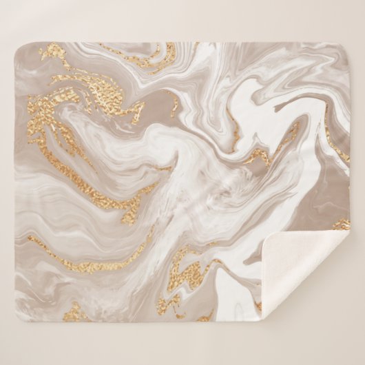 Couverture Sherpa Marbre liquide beige avec or parties scintillant (Devant (Horizontal))