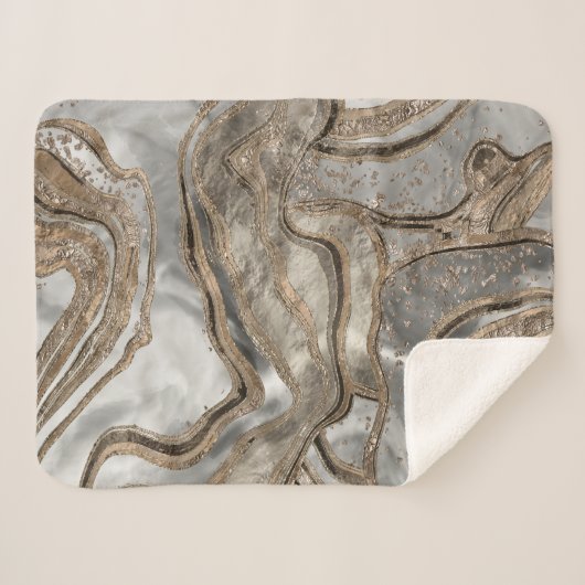 Couverture Sherpa Marbre liquide - perle et or (Devant (Horizontal))