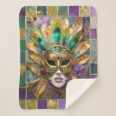 Couverture Sherpa Mardi Gras Gold et vert Peacock Feature Masque (Devant)