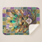 Couverture Sherpa Mardi Gras Gold et vert Peacock Feature Masque (Devant (Horizontal))