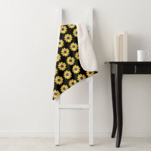 Couverture Sherpa Marguerite africaine jaune sur motif floral noir