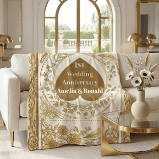 Couverture Sherpa Mariage Anniversaire Baroque Boho Flore Orné Or