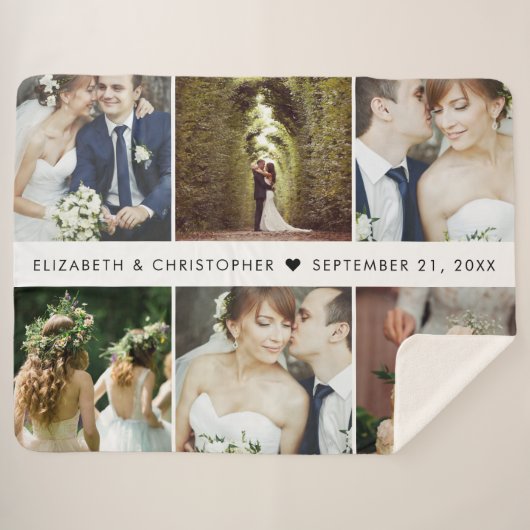 Couverture Sherpa Mariage Keepsaké 6 Carré Photo Collage (Devant (Horizontal))
