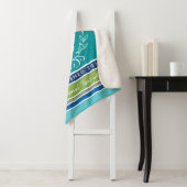 Couverture Sherpa Mariage Monogram Ancre Laurel Wreath Aqua Stripes (En situation)