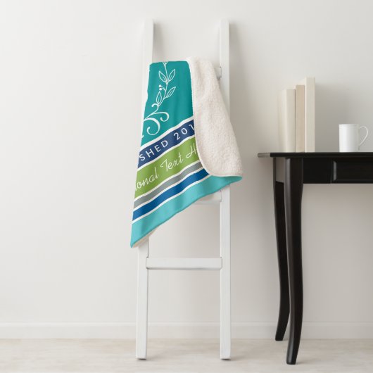 Couverture Sherpa Mariage Monogram Ancre Laurel Wreath Aqua Stripes (En situation)