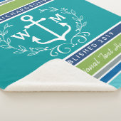 Couverture Sherpa Mariage Monogram Ancre Laurel Wreath Aqua Stripes (3/4)