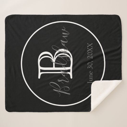 Couverture Sherpa Mariage Monogramme noir et blanc (Devant (Horizontal))