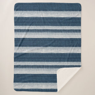 Couverture Sherpa Marine Bleu Blanc Denim Jean Stripes Noël