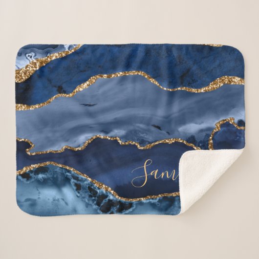 Couverture Sherpa Marine Blue et Faux Gold Parties scintillant marbr (Devant (Horizontal))