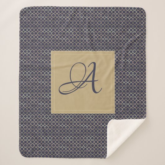 Couverture Sherpa Marine Blue Monogram Quatrefoil Nouveau mariés Mar (Devant)