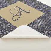 Couverture Sherpa Marine Blue Monogram Quatrefoil Nouveau mariés Mar (3/4)