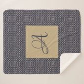 Couverture Sherpa Marine Blue Monogram Quatrefoil Nouveau mariés Mar (Devant (Horizontal))