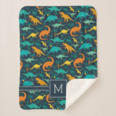 Couverture Sherpa Marine | Joli Motif Dinosaure coloré Monogramme en (Devant)