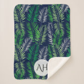 Couverture Sherpa Marine moderne Bleu Motif tropical Feuilles de ver (Devant)