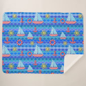 Couverture Sherpa Marine Vague Rouge Bleu Ancre Bateau Voilier Batea (Devant (Horizontal))