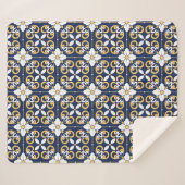 Couverture Sherpa Marocain bleu or carrelage géométrique ogre décora (Devant (Horizontal))