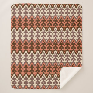 Couverture Sherpa Marocaine Ikat Damask, Brown, Crème Taupe & Rouill