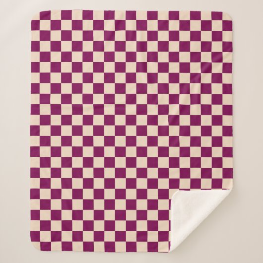 Couverture Sherpa Maroon and beige checkerboard pattern (Devant)