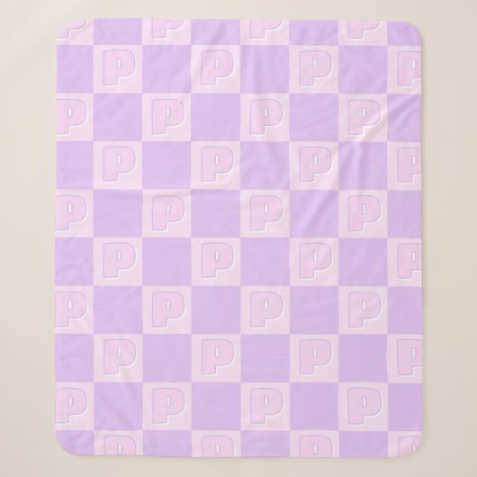 Couverture Sherpa Marque initiale à carreaux violet tendance (Devant)