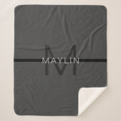 Couverture Sherpa Masculine élégant gris foncé Nom et monogramme (Devant)