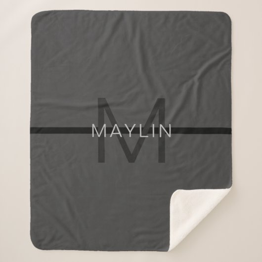 Couverture Sherpa Masculine élégant gris foncé Nom et monogramme (Devant)