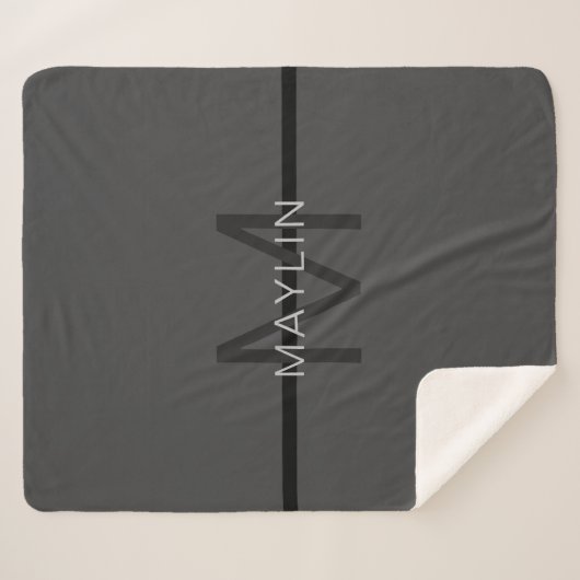 Couverture Sherpa Masculine élégant gris foncé Nom et monogramme (Devant (Horizontal))
