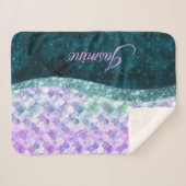 Couverture Sherpa Masque de peau de sirène turquoise argent faux par (Devant (Horizontal))