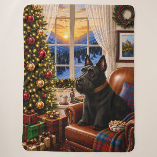 Couverture Sherpa Matin de Noël,Terrier Écossais de Fête