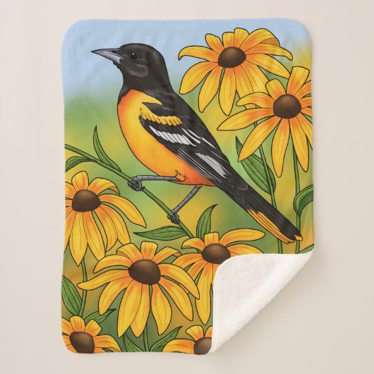 Couverture Sherpa MD State Bird Oriole & Black eyed Susan Flower (Devant)