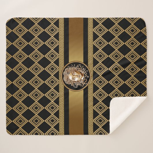 Couverture Sherpa Medusa Head Noir & Or Blanche Sherpa (Devant (Horizontal))