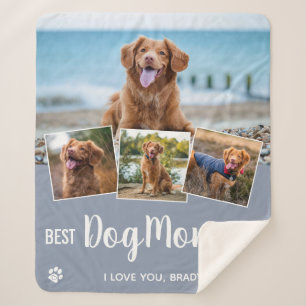 Couverture Sherpa Meilleur Chien Maman Grey 4 Photo Collage