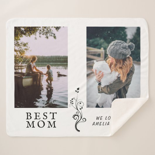 Couverture Sherpa Meilleure Maman Foliage Moderne 2 Photos Personnal (Devant (Horizontal))