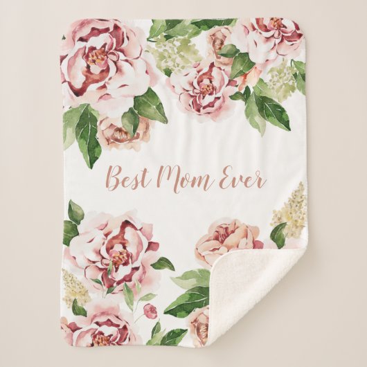 Couverture Sherpa Meilleure maman jamais Dusty Pink Peony Floral (Devant)