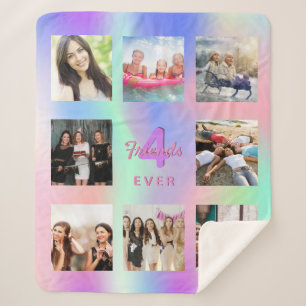 Couverture Sherpa Meilleurs amis photo collage holographique rose vi