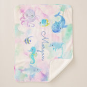 Couverture Sherpa Mélange sous l'aquarelle de la mer Monogramme (Devant)