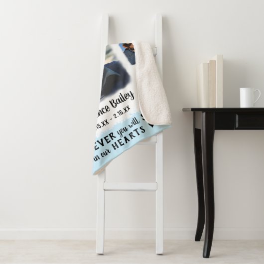 Couverture Sherpa Mémorial Keepsaké Bordure Fade Photo Collage Bleu (En situation)