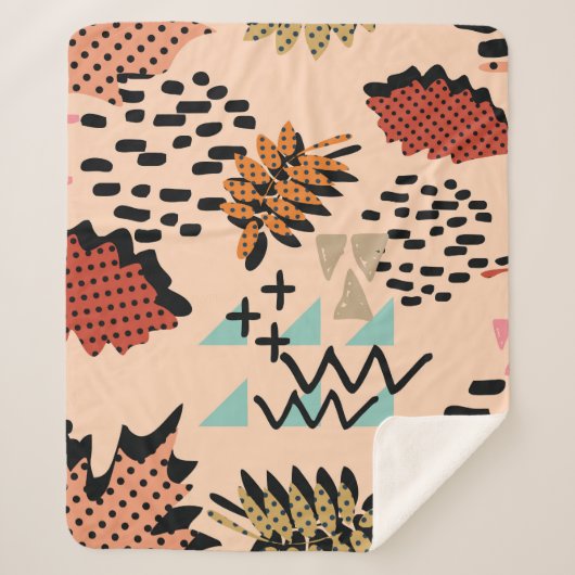 Couverture Sherpa Memphis Automne : Motif Feuille géométrique (Devant)