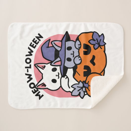 Couverture Sherpa Meow-Loween - Cute Halloween Conception Chat (Devant (Horizontal))