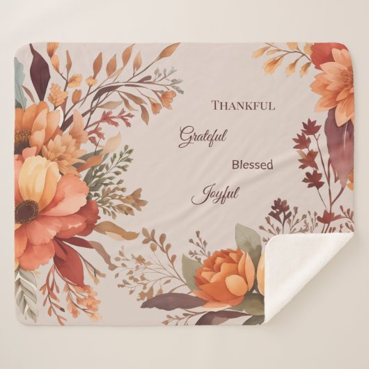 Couverture Sherpa Merci Grategul Béni Floral Thanksgiving (Devant (Horizontal))