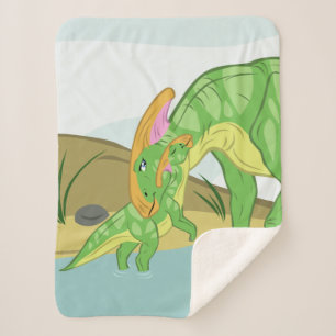 Couverture Sherpa Mère et bébé parasaurolophus