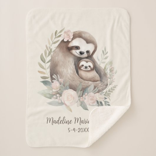 Couverture Sherpa Mère mignonne Bébé Nom de la fente Date d'annivers (Devant)