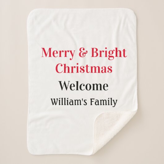 Couverture Sherpa Merry Bright Christmas ajouter nom de famille bien (Devant)
